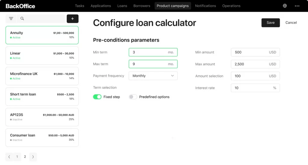 LoanBox Calculator Term Selection